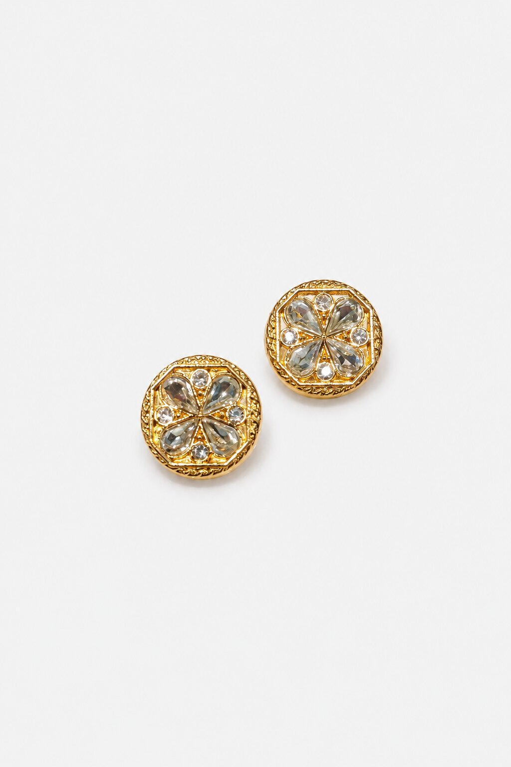 Gold Crystal Floral Designer Button with Clear Stone Petals for Sherwani and Ethnic Wear Garments