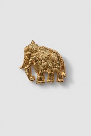 Gold-finish Royal Elephant Heritage Brooch featuring intricate traditional engravings and ornate detailing inspired by Indian royal heritage.