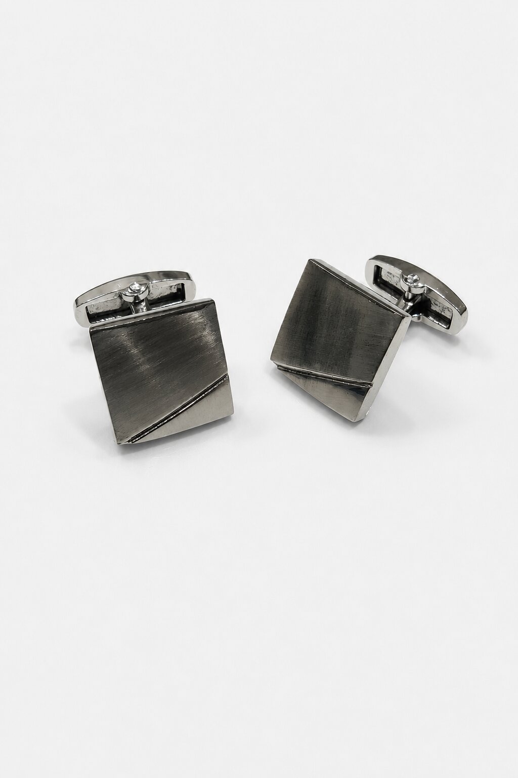 Brushed silver square cufflinks with minimalist geometric design for men's formal dress shirts.