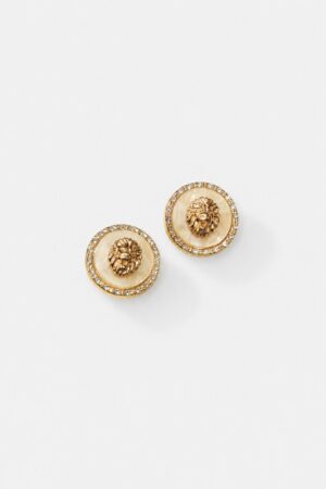 Luxury Lion Head Designer Button with Crystal Border and Pearl Finish for Ethnic Wear Garments