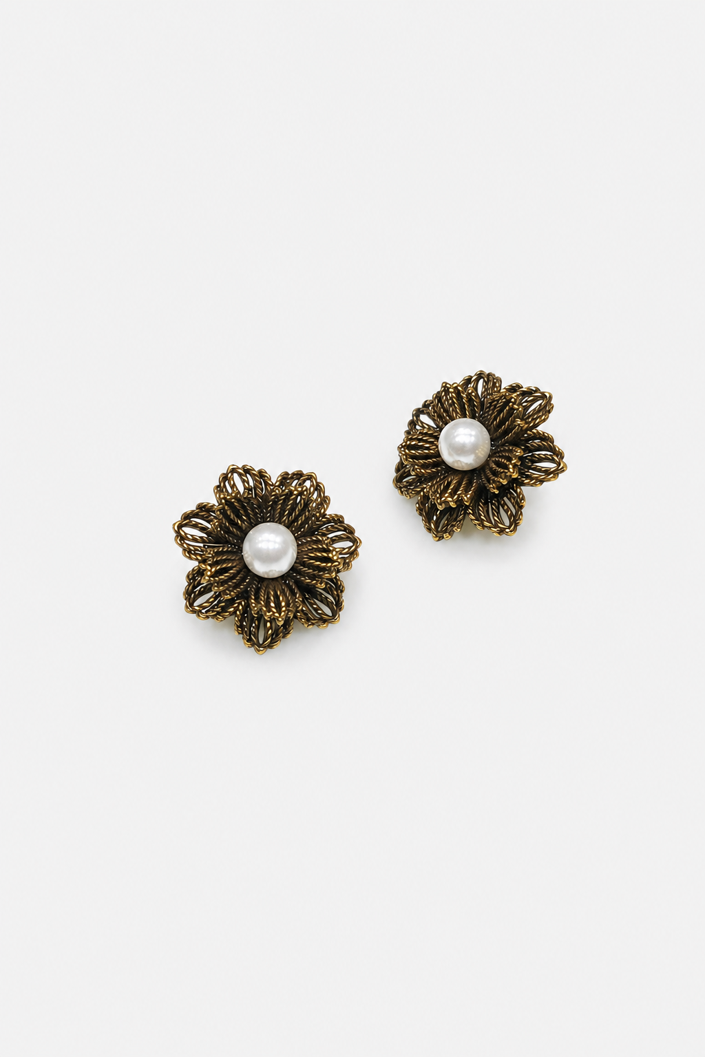 Vintage Floral Pearl Designer Metal Button with Antique Gold Petal Pattern for Ethnic Wear