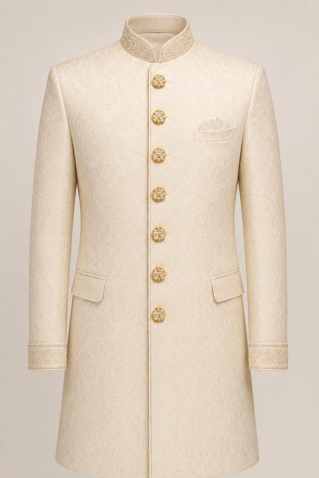 Gold Crystal Floral Designer Button with Clear Stone Petals for Sherwani and Ethnic Wear Garments