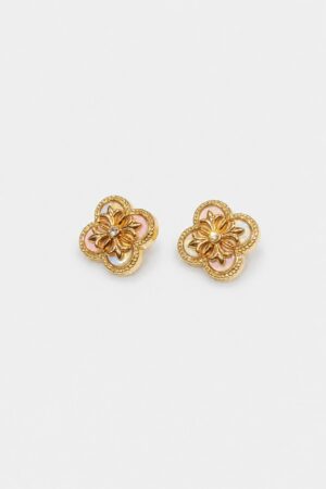 Floral Crystal Designer Button with Pearl Petals and Gold Finish for Sherwani & Ethnic Wear