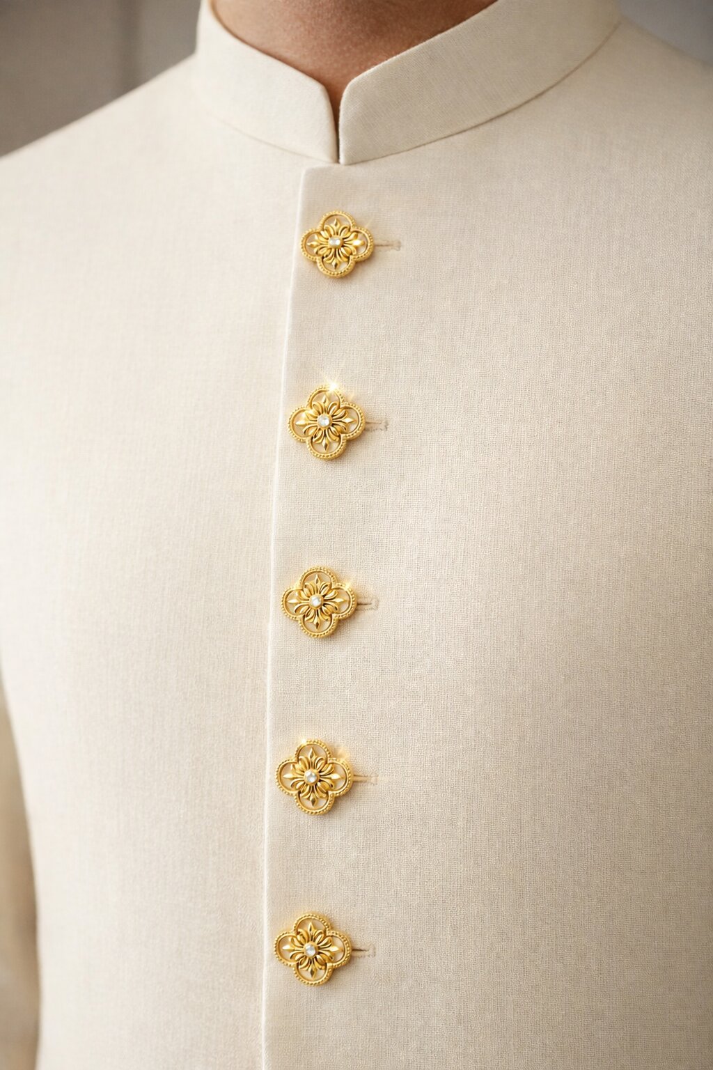 Floral Crystal Designer Button with Pearl Petals and Gold Finish for Sherwani & Ethnic Wear