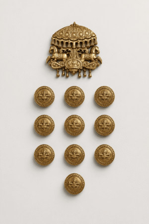 Royal Ganesh Chariot Wedding Brooch & 10-Button Set
