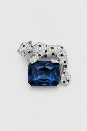 Luxury Crystal Leopard Blue Gemstone Brooch