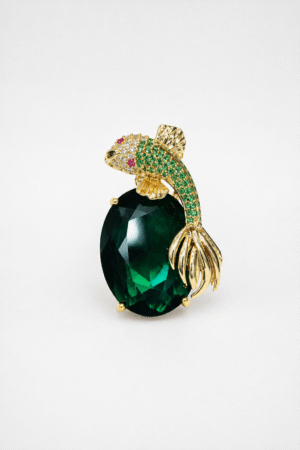 Luxury Crystal Fish Emerald Gemstone Brooch