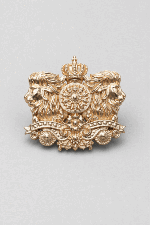 Royal Twin Lion Crown Heritage Wedding Brooch