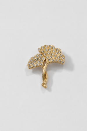 Elegant Golden Crystal Leaf Brooch