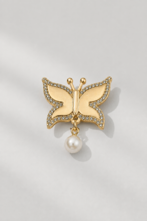 Crystal Butterfly Pearl Drop Brooch