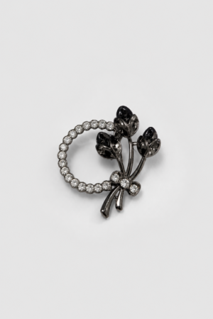 Elegant Black Floral Crystal Loop Brooch