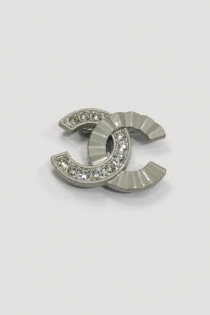 Crystal Silver Double-Curve Statement Brooch