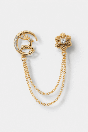 Moon Deer Double Chain Brooch