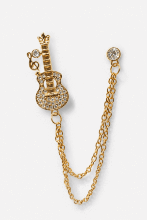 Crystal Guitar Double Chain Brooch