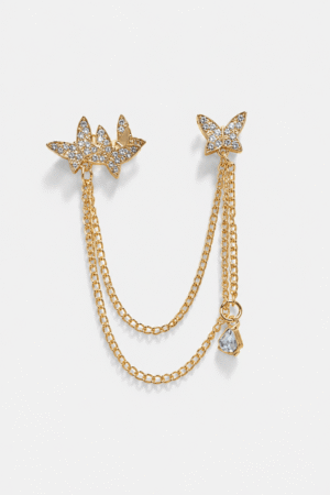 Crystal Butterfly Double Chain Brooch