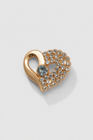 Elegant Golden Heart Crystal Brooch