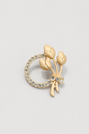 Elegant Golden Floral Crystal Loop Brooch